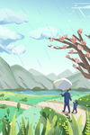 手机 清明 插画 漫画 节气