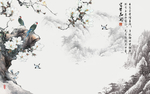 水墨花鸟中式玄关屏风电视背景墙