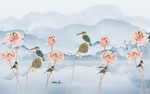 中国风水彩花鸟山水背景墙