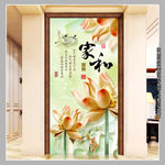 玉雕荷花玄关背景墙花鸟背景墙