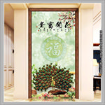 玉雕梅花孔雀花开富贵玄关背景墙
