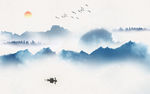 大型山水壁画 蓝色山水画