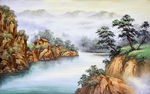 大型手绘油画山水背景墙
