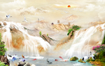 大理石创意山水玄关屏风电视背景