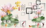 家和富贵莲花九鱼玉雕背景墙