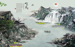 山水情中式创意玄关屏风电视背景