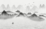 中国风黑白抽象写意水墨山水