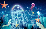 海底水母海星世界背景墙