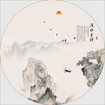 圆形国画山水