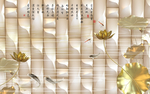 金莲几何背景中式立体背景墙壁画