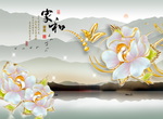 家和富贵牡丹花珠宝山水背景墙