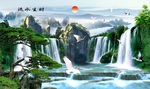 瀑布山水画