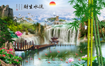 山水瀑布中式中国风景画流水生财