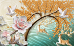 浮雕发财树麋鹿背景墙