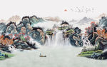 瀑布水墨山水