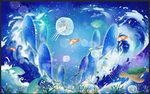 唯美手绘鲸鱼海洋背景墙壁画图片