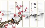 红梅花山水背景墙