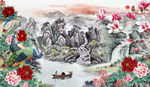 牡丹背景墙孔雀