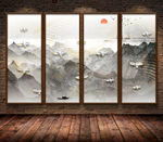 新中式抽象水墨山水画电视背景墙
