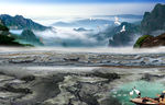 流水生财石纹山水背景墙
