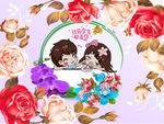 卡通情侣玫瑰背景墙