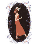 美女人像插画花纹边框