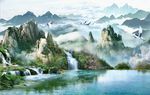 中式山水瀑布风景背景墙