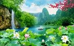 荷花流水背景墙
