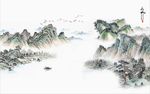 新中式意境抽象水墨山水客厅背景