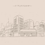 城市速写 建筑素描矢量图
