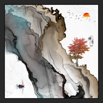烟雾中式线条墙画 TIF分层