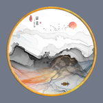 圆形烟雾线条墙画 TIF分层