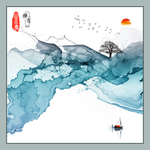 中国风禅意装饰墙画 TIF分层