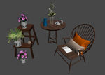 花园植物休息桌椅3d模型