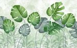 北欧热带手绘植物背景墙