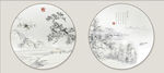中式无框画 圆形装饰画