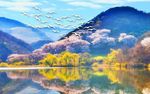 现代油画风景飞鸟山水电视背景墙