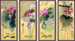原创荷花四条画背景墙装饰画