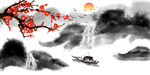 现代简约新中式水墨山水梅花客厅