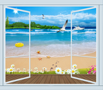 3D假窗大海沙滩草地唯美风景