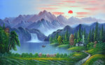 旭日东升大型山水画背景墙