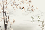 手绘壁画花鸟图