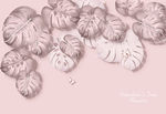 北欧小清新粉色棕榈叶龟背叶壁画