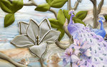 D立体浮雕孔雀玉兰花电视背景墙