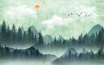 水墨山水树林电视背景墙