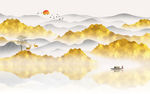 新中式金箔山水电视背景墙