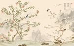 水墨山水花鸟电视背景墙