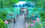 山间瀑布流水3D壁画风景