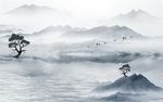 新中式禅意水墨山水背景墙意境