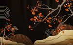 简约新中式手绘银杏叶背景墙